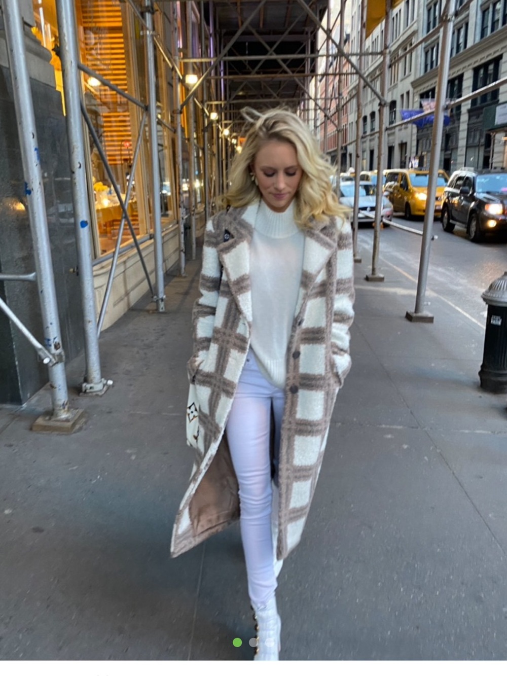 NVLT Long Plaid Teddy Coat in Cream & Brown